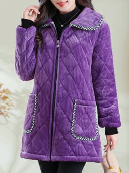 plus Size Mid-Length Thickened Velvet Cotton Jacket Winter Women's Warm Coat with Cotton Sandwich Outerwear Long Sleeve Zipper
