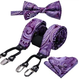 Silver Gold Red Black White Green Blue Pink Silk Mens Suspender Adjustable 6 Clips Braces Bowtie Hanky Cufflinks Set Barry.Wang