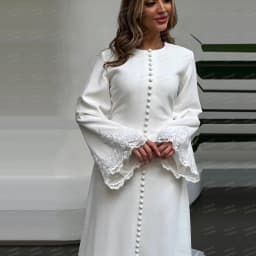 Simple Formal Wedding Dresses Mermaid Woman's Lace Long Sleeve Satin Bride Gowns Muslim Buttons Vestidos Customized Party Gala
