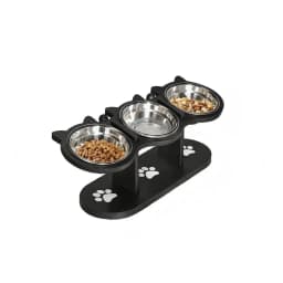 Black Cat Ear 3 Bowls Rack Elevated Cat Feeder Stand Non-slip Silicone Waterproof Anti-dirty Cat Bowl Mat for Cats Dogs