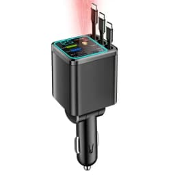 5 IN 1 Retractable Car Charger USB Type C PD Retractable Cable For iPhone Samsung Fast Charging Cord Cigarette Lighter Adapter
