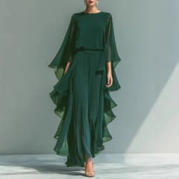 Elegant Crew Neck Blouse Shirts & High Waist Pants Set Woman 2 Piece Solid Chiffon Ruffle Outfit 2026 Spring Summer Office Suits