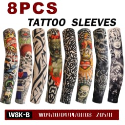 8pcs Men Long Summer Tattoo Sleeves Seamless Armguard Sun Protection Cover Outdoor Gloves Driving Ice Silk Women Arm Sleeves