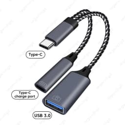 2in1 Type C to USB A OTG Cable Phone Adapter with Charging Cord and USB Port for IPhone15 16 Pro Mac iPad Samsung Huawei Laptop
