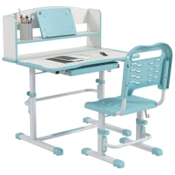 ZONEKIZ Kids Study Desk and Chair Set with Drawer, Bookshelf, Adjustable Angle, Non-slip Mat, for Ages 6-12 Years