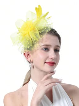 1PCS Fascinators Hat Flower Mesh Ribbons Feathers On A Headband And A Clip Tea Party Headwear For Girls And Women