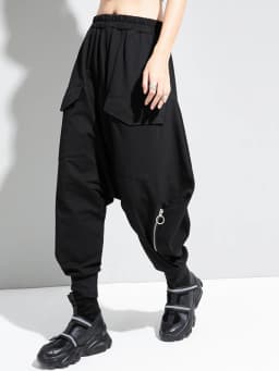 [EAM] High Elastic Waist Black Brief Long Harem Trousers New Loose Fit Pants Women Fashion Tide Spring Autumn 2026 1DC778