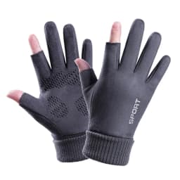 Men Winter Suede Leather Plush Thick Half Finger Touch Screen Warm Driving Glove Men's Sport Letter Cycling Riding Mitten P10