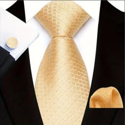 3Pcs Men's Yellow Color Stripes Plaid Solid Ties Pocket Square Cufflinks Wedding Prom Accessories 8cm Cravat Gift for Men