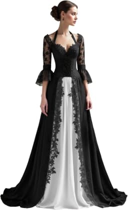Customized Elegant Gothic Wedding Dresses for Bride 3/4 Sleeves Black Lace Appliques Bridal Gowns A-Line Sweet Wedding Gowns