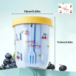 WORTHBUY Portable Oat Container Double-Layer Drain Fruit Cup Reusable Leak Proof Plastic Salad Cup Breakfast Cup With Fork&Handl