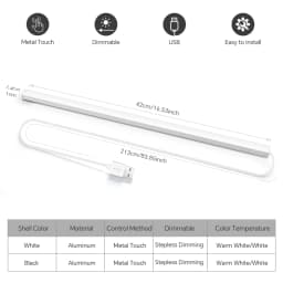 Black/White Shell USB Powered LED Night Light Bar 42cm Aluminum Touch On/Off Dimmable Lamp Cabinet Closet Washing Room Lighting