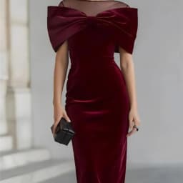 Sexy Split Solid Velvet Dresses Fashion Temperament Off Shoulder Gowns Women Elegant Mesh Splicing Cape Sleeve Slim Party Dress