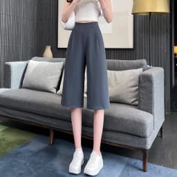High Waist Wide Leg Seven-Five Pants Women's Summer New Style Korean Version Ice Silk Loose Casual Versatile Five-Five Pants