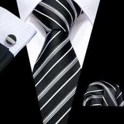Barry.Wang Black White Gray Silver Men Tie Handkerchief Cufflinks Set Jacquard Necktie for Male Wedding Business Party Gift
