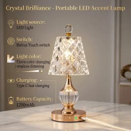 GGbingo Crystal Desk Light Home Decor LED Table Light Luxury Table Lamp Rechargeable Bedside Light Reading Lamp