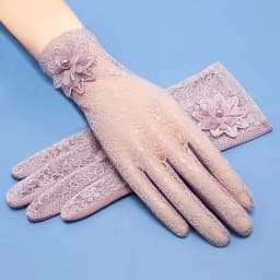 Women's Summer UV Resistant Ice Thin Driving and Cycling Touch Screen Anti Slip Breathable Short Sunscreen Lace Gloves