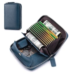 Genuine Leather Small Accordion Card Cases Holder For Women RFID Blocking Zipper Credit Card Wallet with Coin Pouch 2 Cash Slot