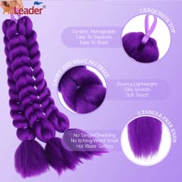2Pcs Purple Braiding Ponytail Hair With Elastic Band ,24Inch Yaki Synthetic Braids Hair Extension Pre Stretched Cosplay Braids
