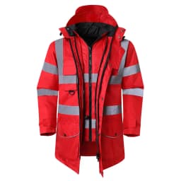 Safety Jacket Reflective Waterproof Windproof Coldproof Hi Vis 7 in 1 Parka Windbreaker Workwear with Detachable Cotton Linner