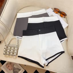 New Fashion Black White Patchwork High Waist Wrap Hip A-line Shorts Women Summer Gray Casual Wide-leg Short Pant Trend Popular