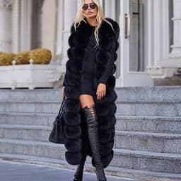 10-section Luxury Faux Fox Fur Winter Vest Jacket Sleeveless Thick Warm Horizontal Striped Long Style Fluffy Fake Fur Overcoat