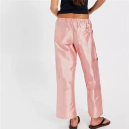 Women Shiny Satin Drawstring Waist Cargo Pants Loose Straight Leg Multi Pockets Solid Casual Ankle Length Streetwear Trousers