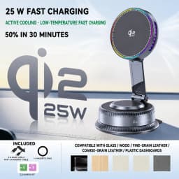 360 Rotate ICE Cooling Fan QI2 25W Magnetic Car Wireless Charger Mount Vacuum Suction Cup Phone Holder for iPhone 17 16 Pro Max