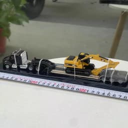 1/87 Scale Semi Tractor with Lowboy Trailer and Cat Diecast Machines Alloy Collectible Toy Model Ornament Souvenir