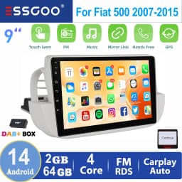 ESSGOO 2 DIN For Fiat 500 2007-2015 White 9" Apple Carplay Android auto Car Stereo Radio GPS WIFI SWC BT Mirror Link Android 14