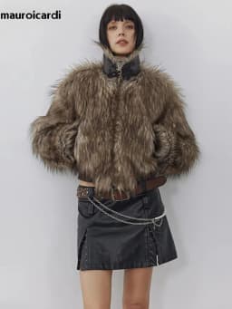 Mauroicardi Spring Winter Cool Short Warm Thick Hairy Shaggy Patchwork Faux Fox Fur Coat Jacket Women Luxury Designer Clothes