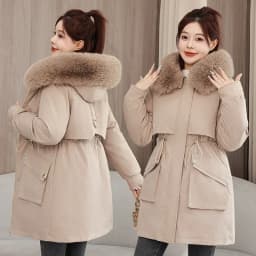 2026 New Winter Coat Down Padded Jacket Women Parkas Fur Collar Thick Hooded Cotton Coats Black Casual Outerwear Female Clothes