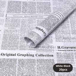 20 Sheets Vintage English Newspaper Thin Gift Wrap Paper - Floral Bouquet Wrapping Paper, Craft & Artwork Packaging Liner