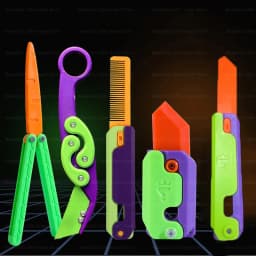 New 3D Mini Butterfly Knife Printing Gravity Knife Cub Jumping Small Radish Knife Mini Model Pendant Push Card Decompression Toy