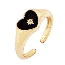 Love Heart Shape 18K Gold Plated Finger Ring,Colourful Enamel Coated Zircon Open Adjustable Rings Jewelry Findings Supplies P34