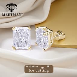 Bocarman Ice Cut Zircon Stud Earrings S925 Silver Paraiba Tanzanite Blue Mint Green Rectangular Multicolor Women Fine Jewelry