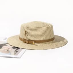 Rhinestone women's summer beach sunshade hat Braided straw sunblock hat French belt vintage top hat