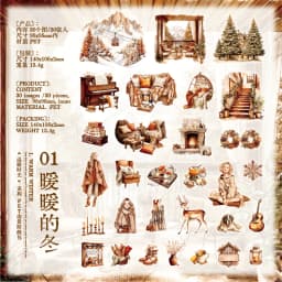 Journal GO 30pcs Warm Moments Sticker Pack PET Diorama Journal Material Winter Girl Collage Decor Themed Creative Stationery
