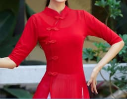 Red National Dance Costume Mesh Outfit Performance Practice Uniform White Net Shirt Square Dancing Traditional Costume Women