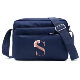 Large Capacity Travel and Commuting Storage Blue Bag Rose Gold Series Print Pattern Multi-layer One Shoulder Crossbody Bag