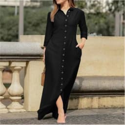 SpringSummer Women's L-5XL Plus Size Elegant Neutral Style Cotton Linen Long Dress Long Sleeved Lapel Solid Color Loose Casual