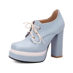 Ultra-High Thick-Heeled Lace-Up Breathable Color-Blocking Pumps Candy-Colored Cross-Laced Double-Layer Platform High Heels