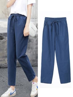 Women Spring Summer Pants Cotton Solid Elastic Waist Candy Colors Harem Trousers Casual Female Pants