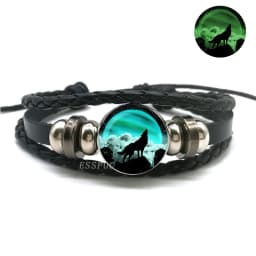 Glow In The Dark Wolf Head Bracelet Multilayer Leather Bracelet Charm Women Men Fashion Luminous Bracelets Wolf Jewelry