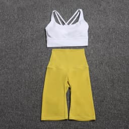 Nylon Yoga Set Gym Two Piece Sets Womens Bra Top Women Cycling Shorts Sport Fitness Sportswear 45 Colors Womens Clothing