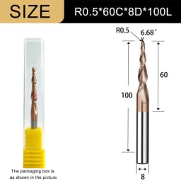 Carbide Spiral Tapered Ball Nose End Mill 6mm Shank 2 Flutes Router Bit Woodworking CNC 2D 3D Carving Bits Wood Milling Cutter