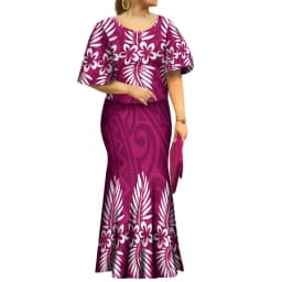 2022 Fall New Style Samoan Puletasi Batwing Sleeve Polynesian Tribal Mermaid Maxi Skirt Dress Women Pacific Island Art Ptaha