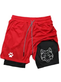 Men's Cool Wolf Graphic 2-in-1 Shorts, Quick Dry Double Layer Athletic Gym Training Workout Streetwear Shorts WX071
