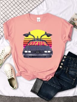 T shirt women's Back To The Future car pattern print tops women fashion Vintage O-neck Tshirt Casual Loose vitality tees