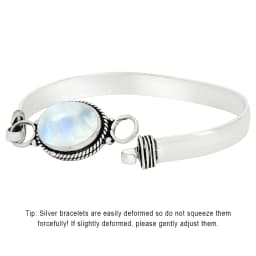Vintage 925 Silver Bangle Natural Oval Moonstone Bangle Bracelets Handmade Birthstone Bangle Gifts Fine Jewelry for Women Men